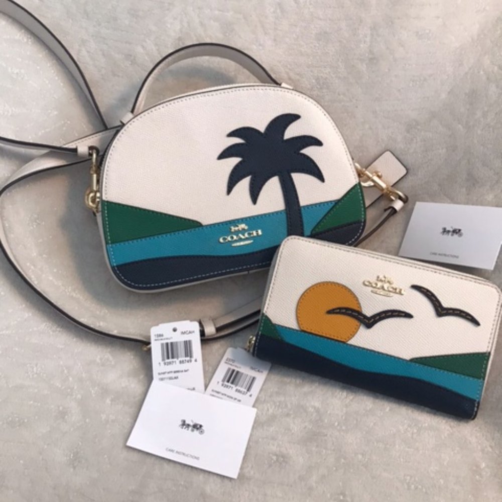 Coach Sunset Motif Serena Crossbody Bag and matching zip Wallet Palm Tree